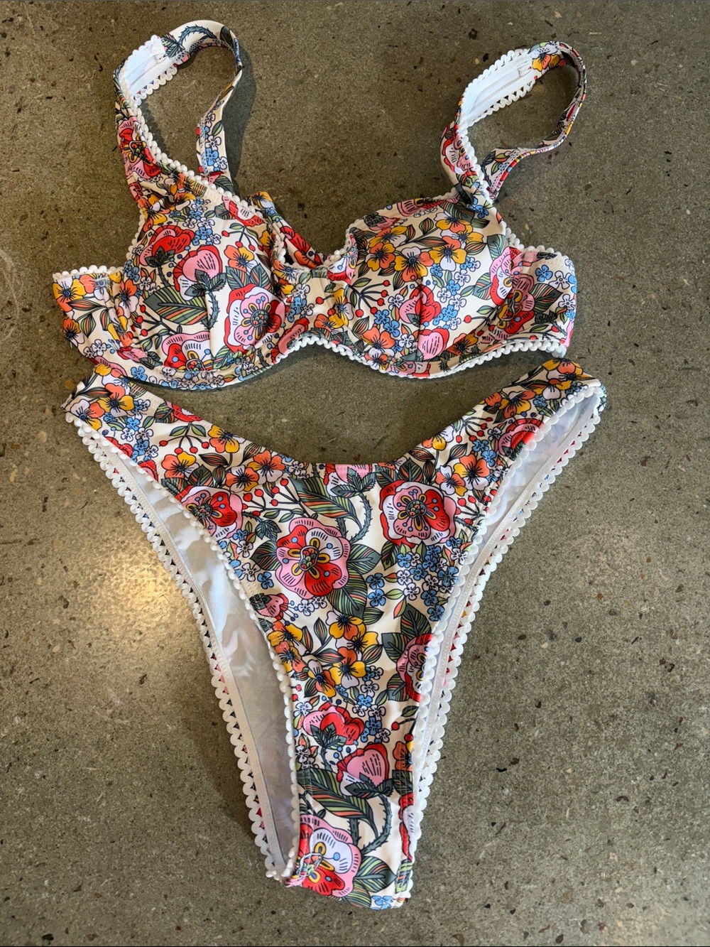 SHEIN Floral Bikini Set - White, Pink, Yellow & Green